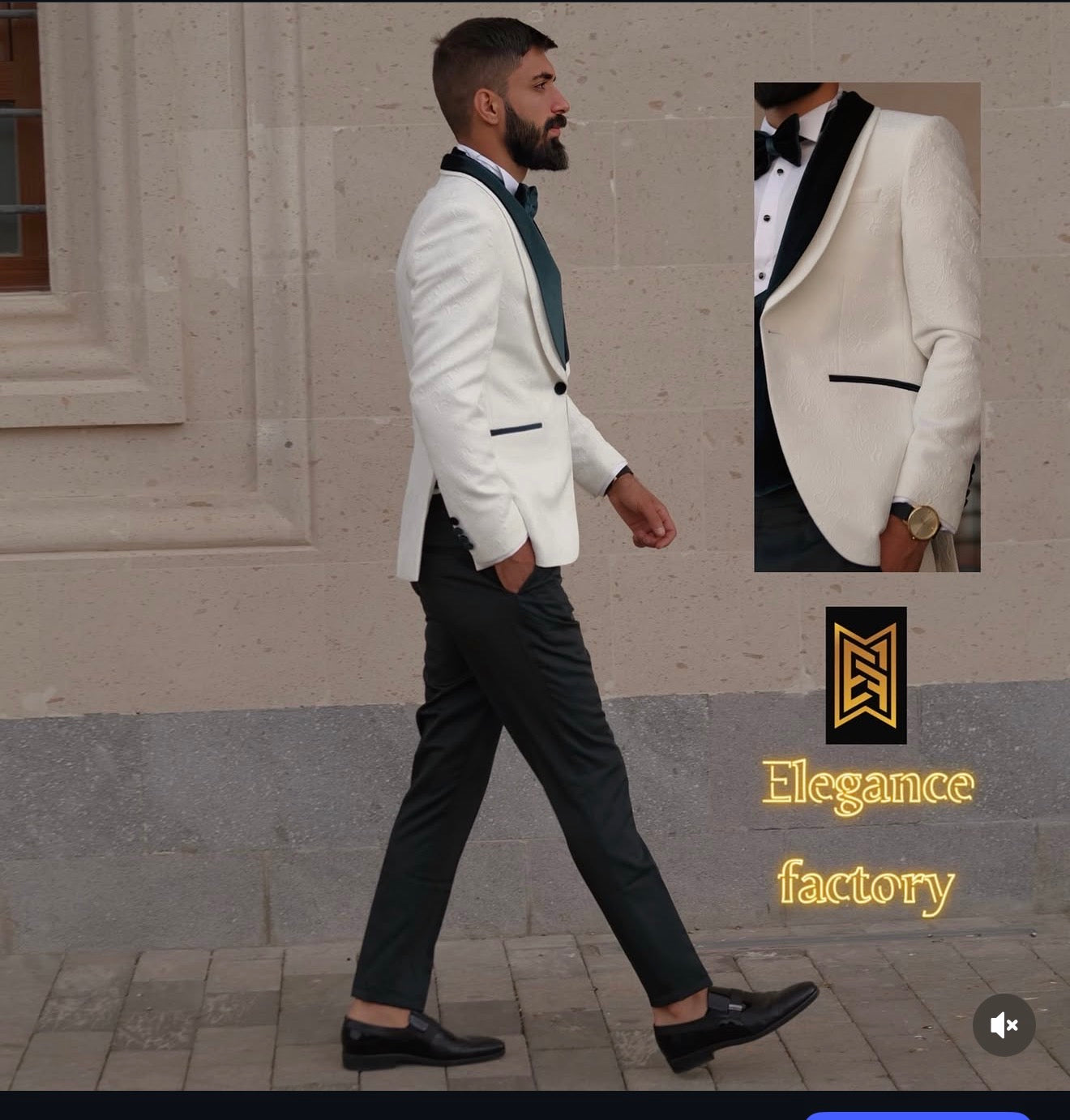 Mens white tuxedo with Green velvet lapel Slim fit 3 piece Tuxedo | Premium