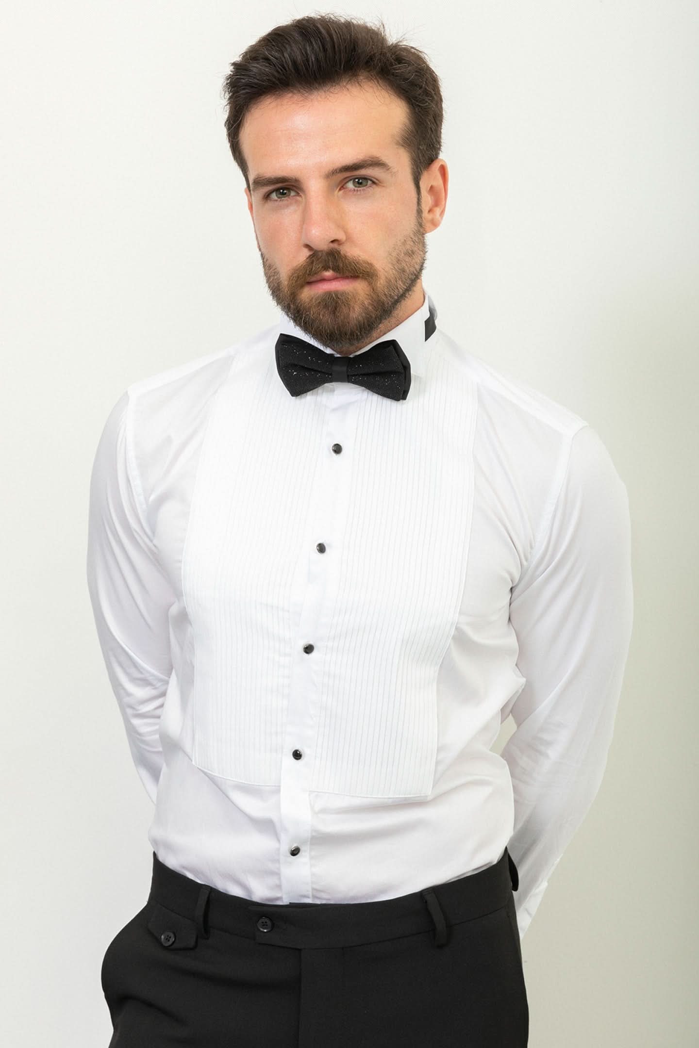 Men's White Tuxedo Shirt – 100% Cotton Wing Collar | Elegance Factory