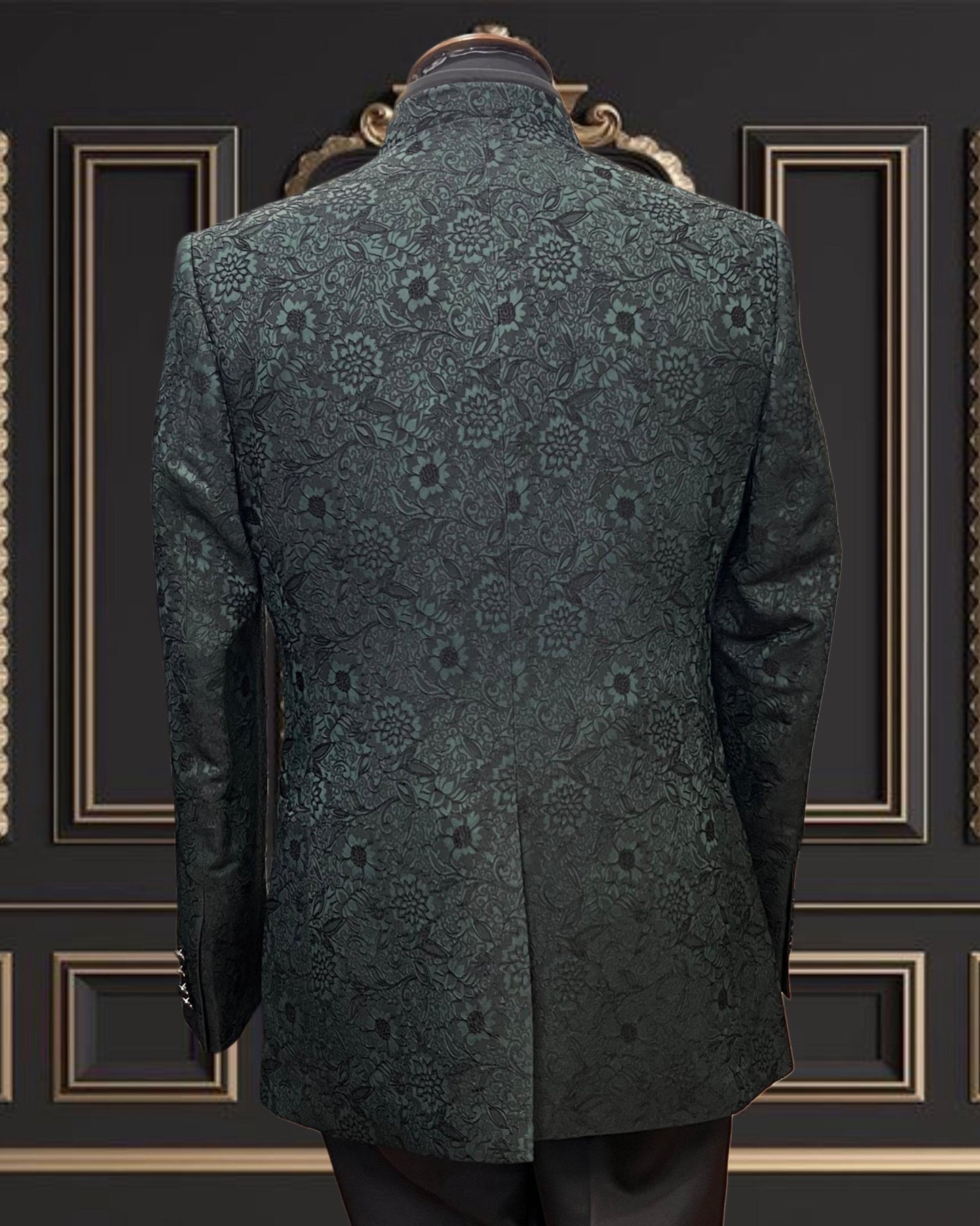 Men's Green Floral Mandarin Collar Tuxedo