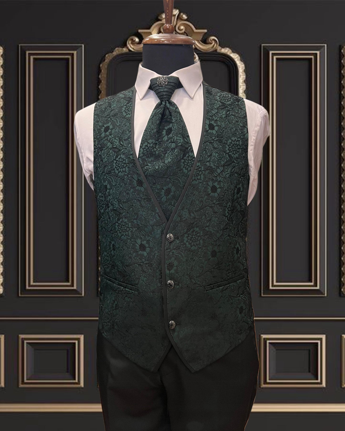 Men's Green Floral Mandarin Collar Tuxedo
