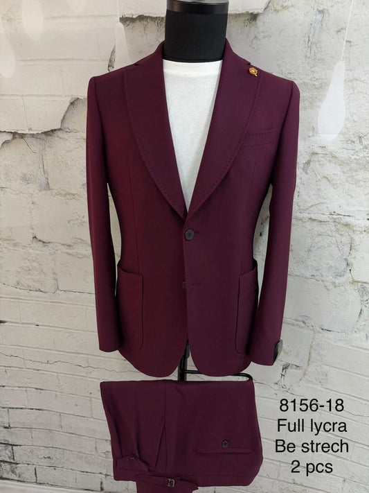 Men’s Wine Notch Lapel 2-Piece Suit