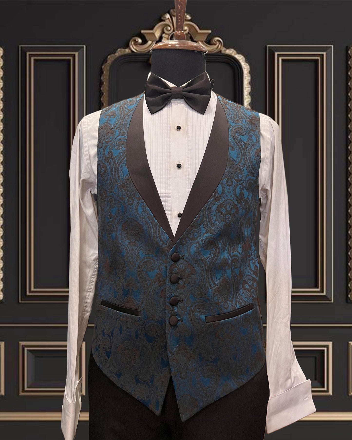 Men’s Sky Blue And Brown Tuxedo with Shawl Lapel