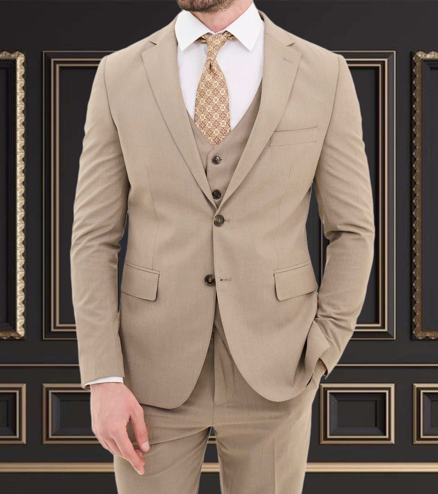 Beige Suit | 3 Piece Slim Fit Suit | premium 4 way stretch