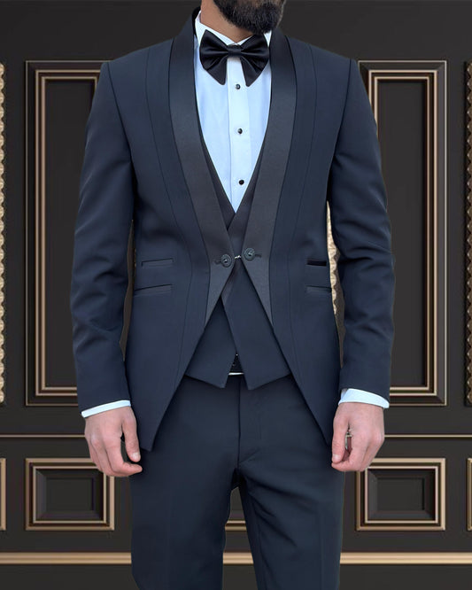 Men's Black Tuxedo with Mandarin Collar | Unique Formal Attire