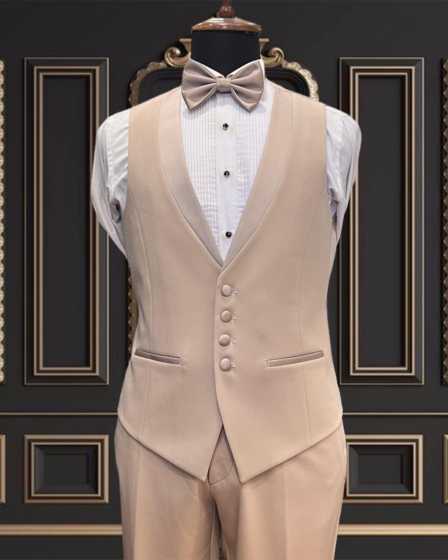Men’s Premuim champagne Beige Tuxedo with Satin Shawl Lapel