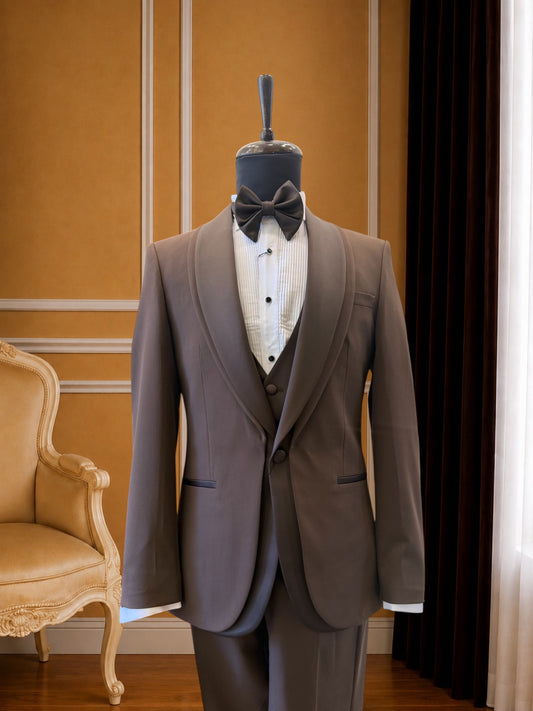 Men’s Brown Satin shawl Lapel Tuxedo with Trim
