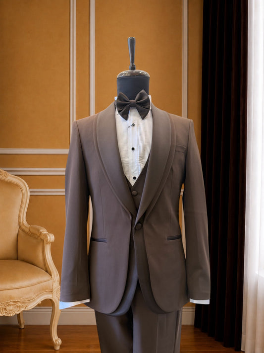 Men’s Brown Satin shawl Lapel Tuxedo with Trim