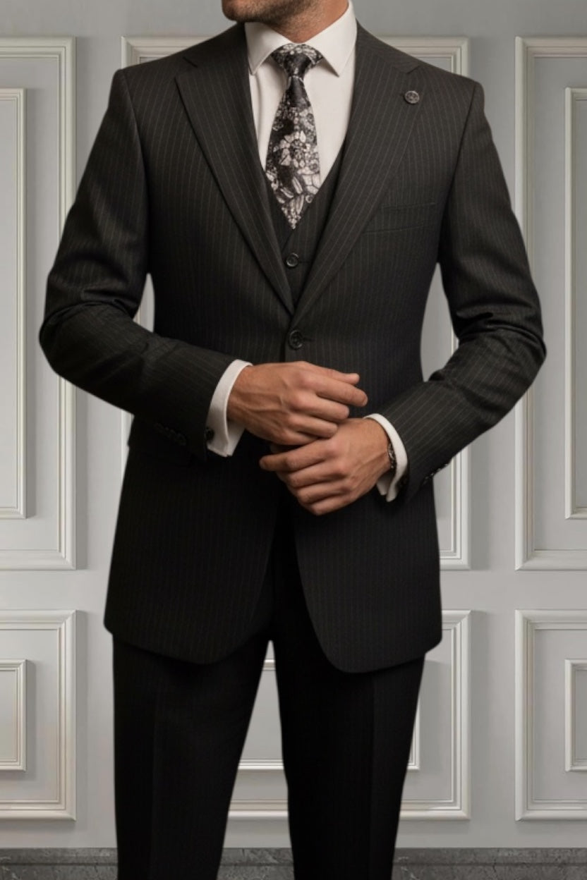 Men’s Black Pinstripe 3-Piece Suit | Slim Fit Formal Suit