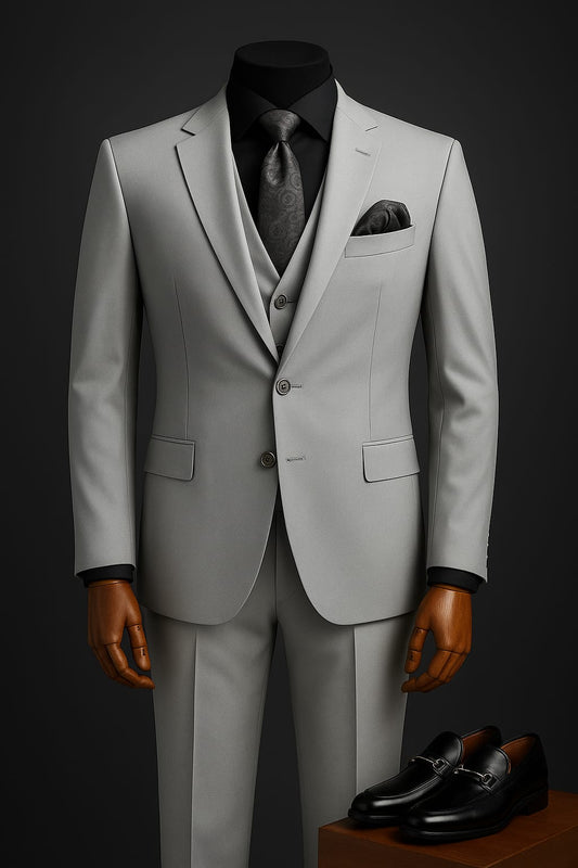 Men's Silver 3-Piece Suit with Wide Peak Lapel