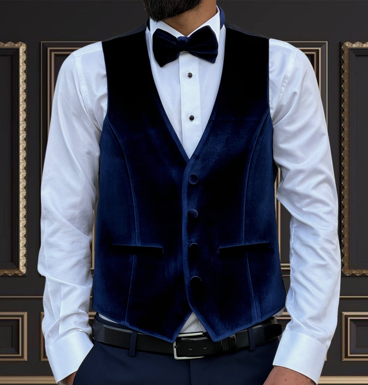 Navy blue Wedding Tuxedo Velvet peak lapel