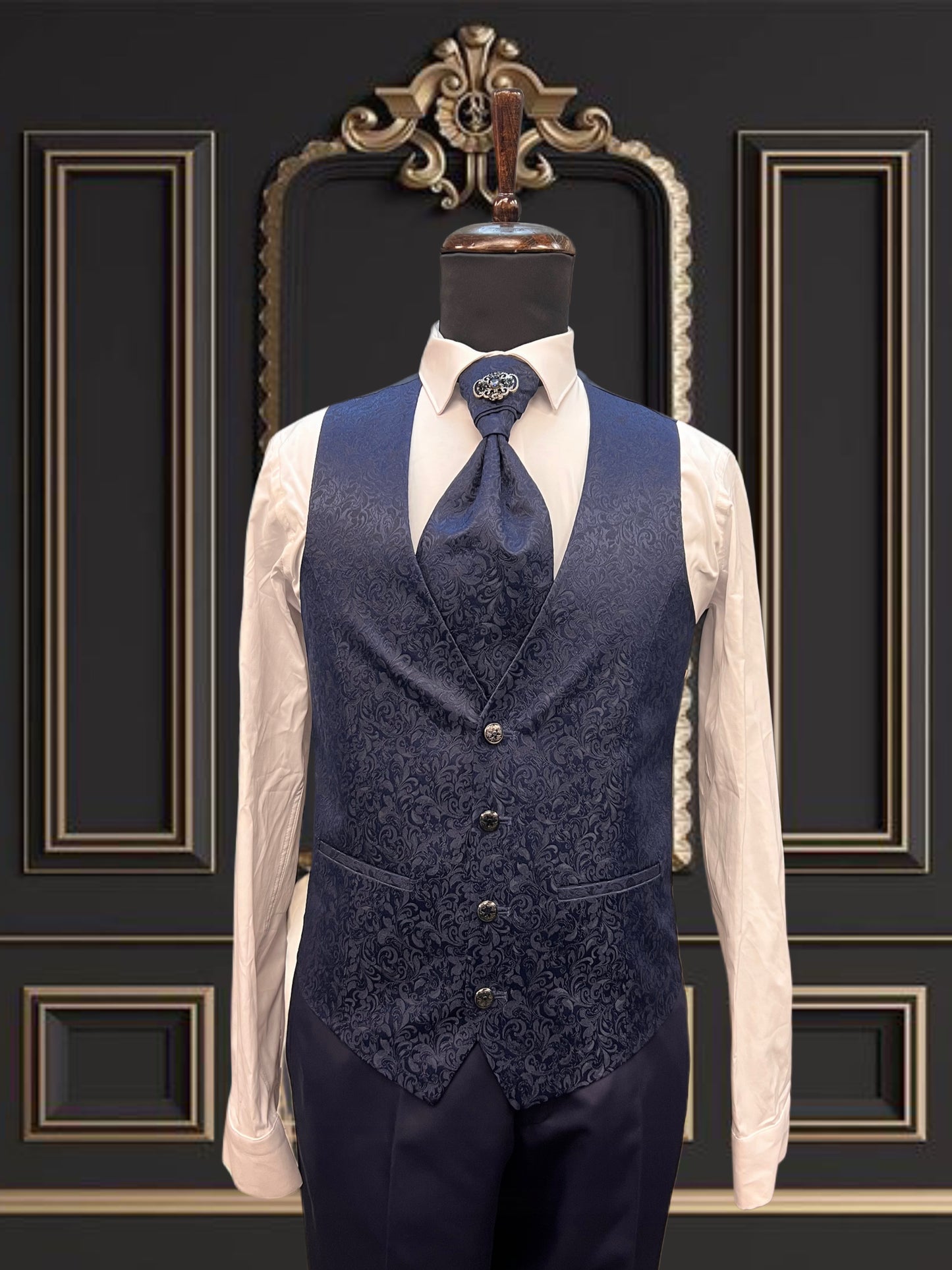 Men's Blue Mandarin Collar Tuxedo | Slim Fit Premium Formal Wear