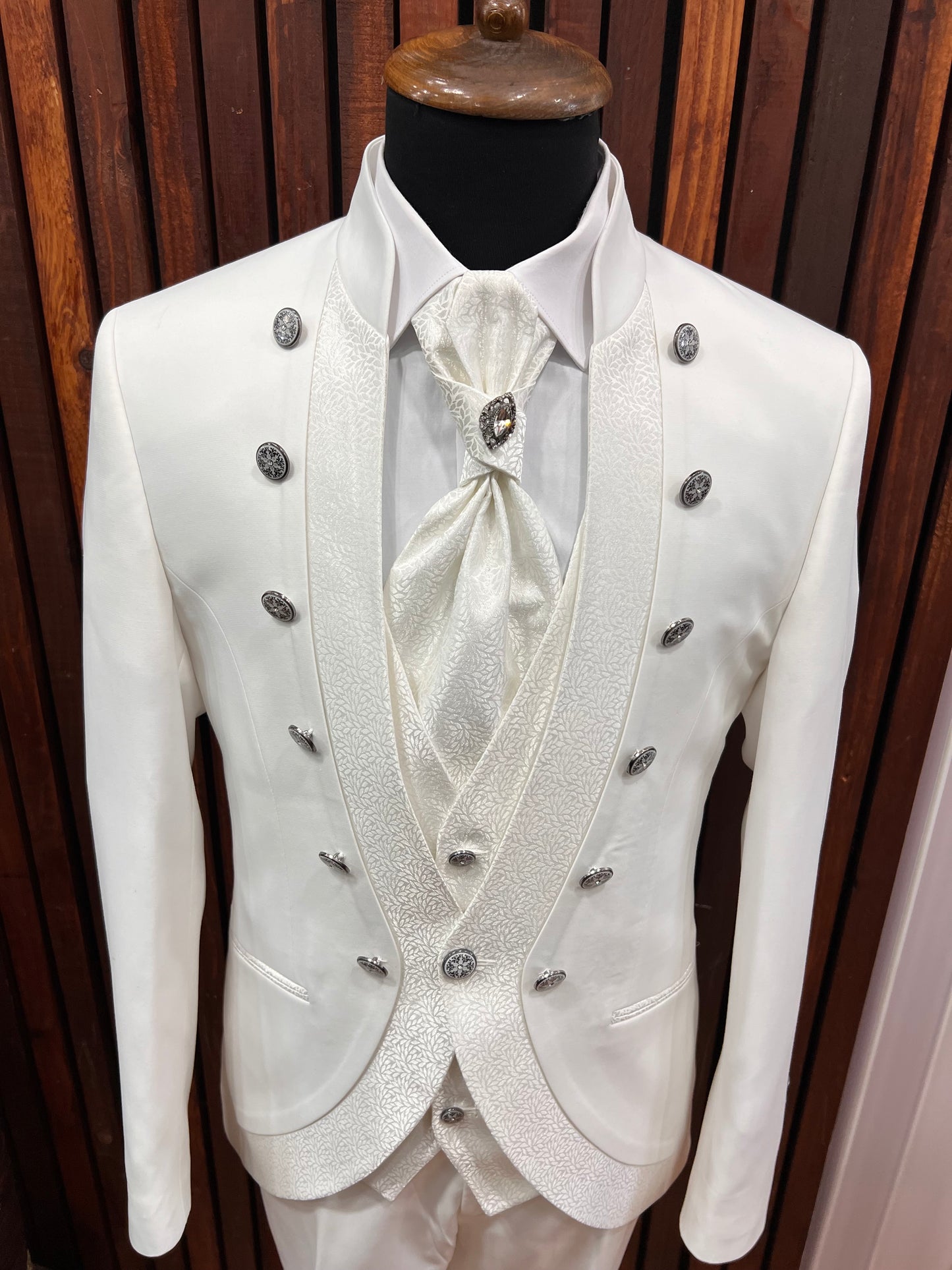 Mens All White Tuxedo | Mandarin Collar Tuxedo | Wedding & Special Events