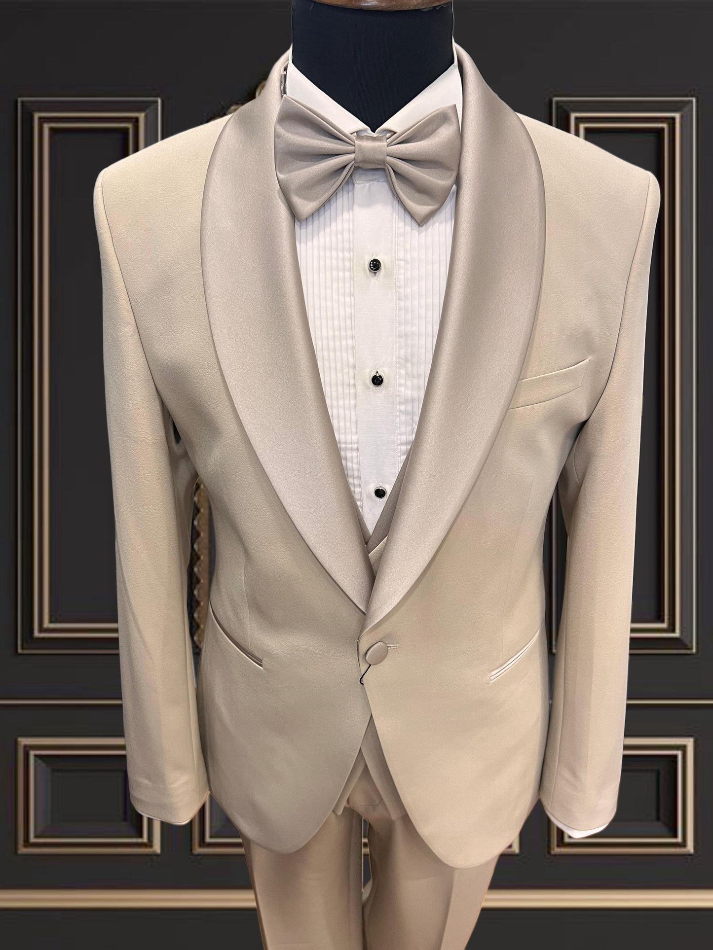 Men’s Premuim champagne Beige Tuxedo with Satin Shawl Lapel