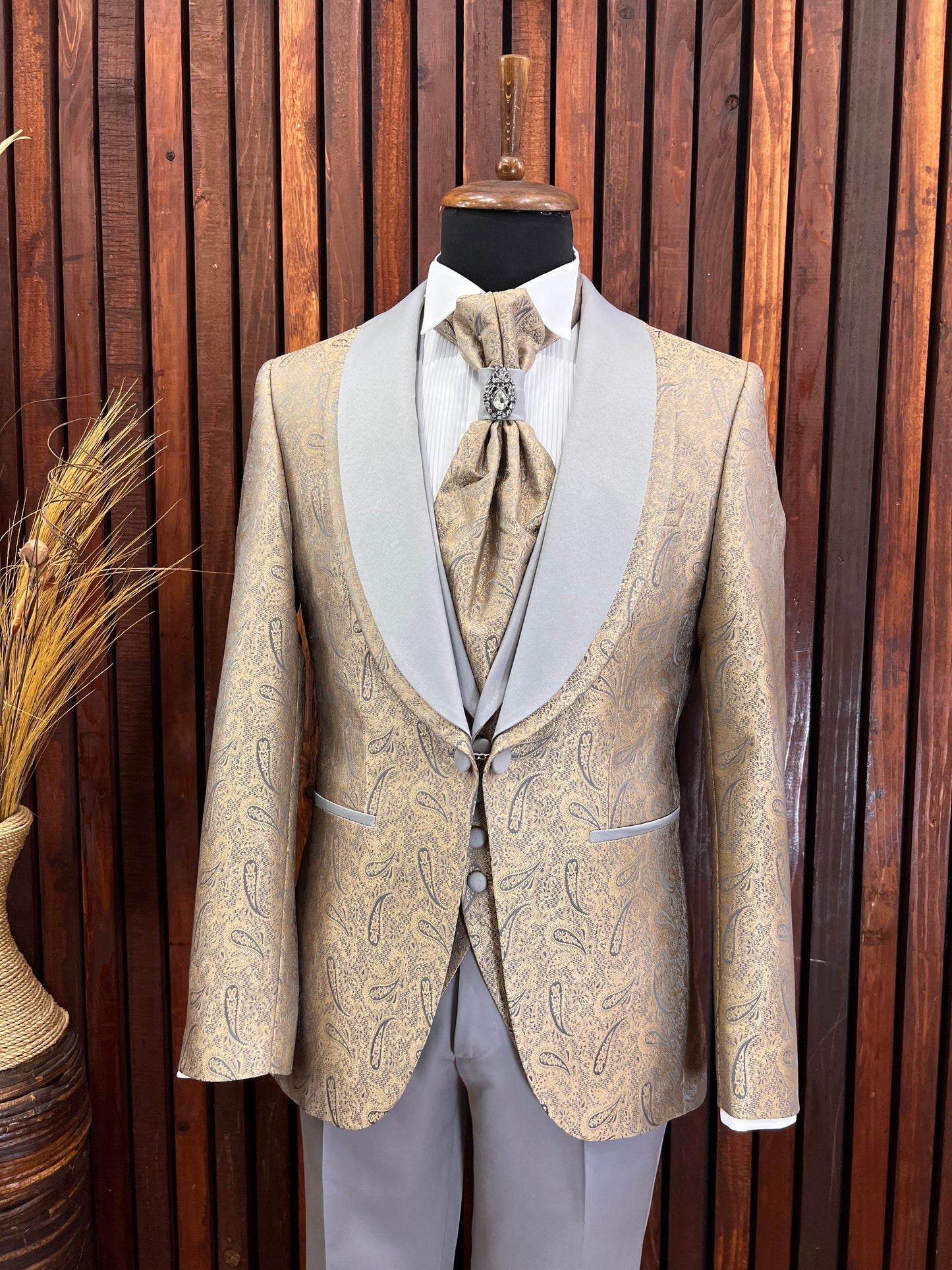 Men's Gold & Grey Shawl Lapel Tuxedo | Weddings & Galas