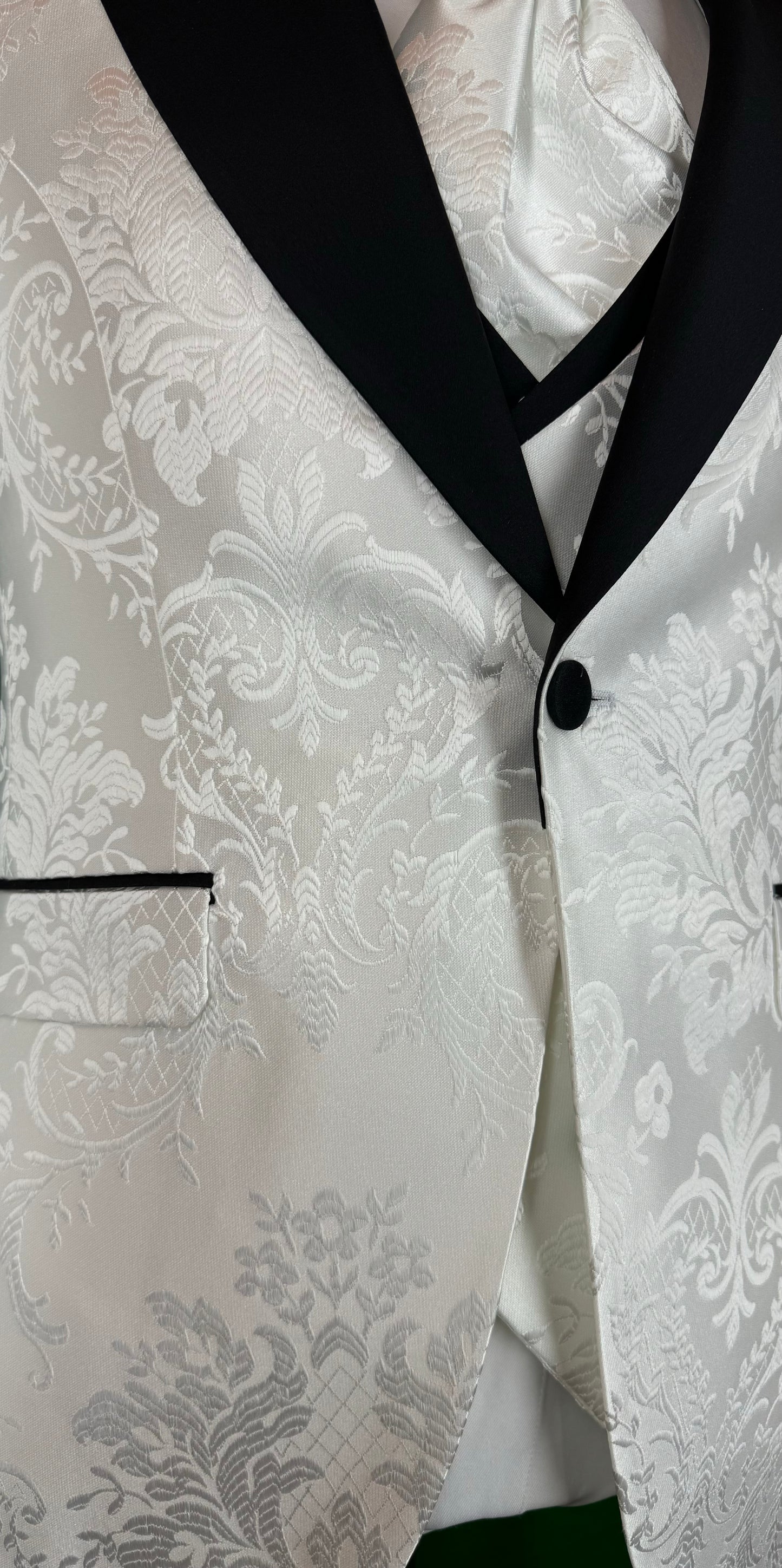 Mens White Tuxedo With Black Peak Lapel | Slim Fit | Premium