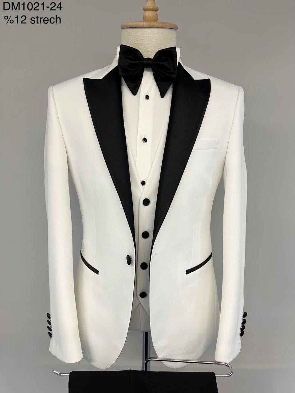 Men’s Off-White Satin Peak Lapel Tuxedo