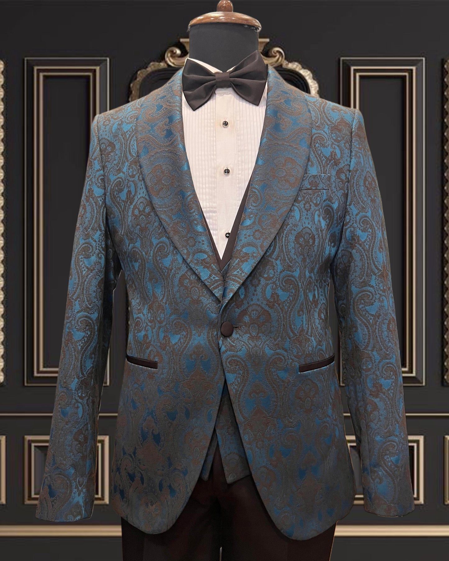 Men’s Sky Blue And Brown Tuxedo with Shawl Lapel