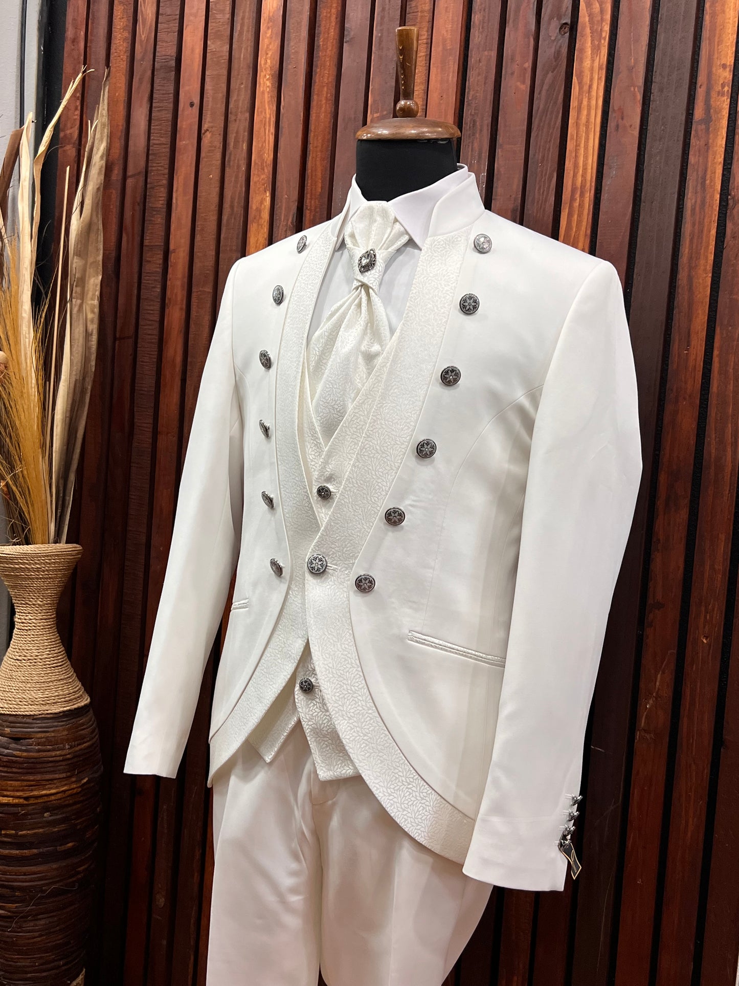 Mens All White Tuxedo | Mandarin Collar Tuxedo | Wedding & Special Events