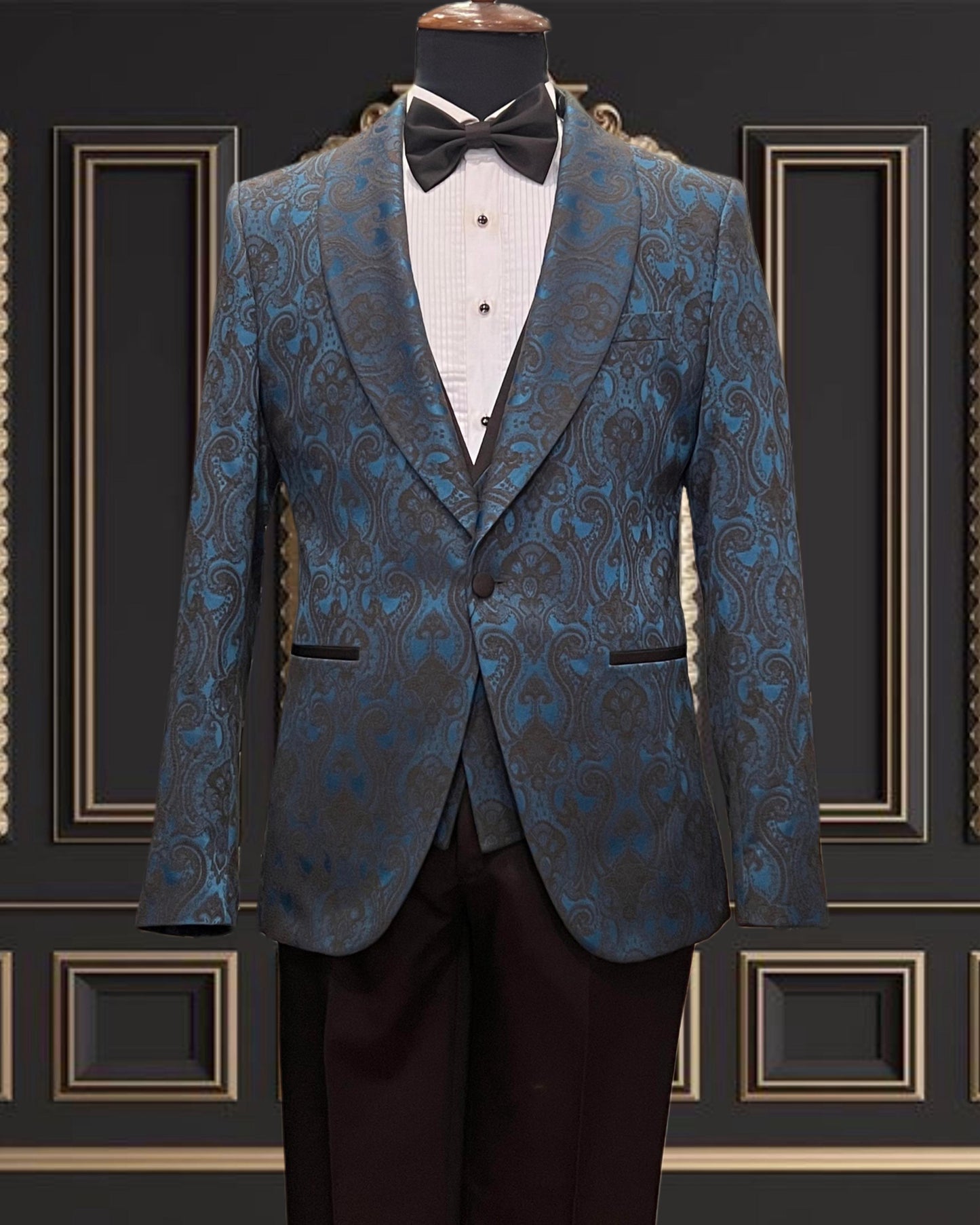 Men’s Sky Blue And Brown Tuxedo with Shawl Lapel