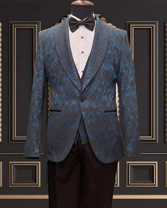 Men’s Sky Blue And Brown Tuxedo with Shawl Lapel
