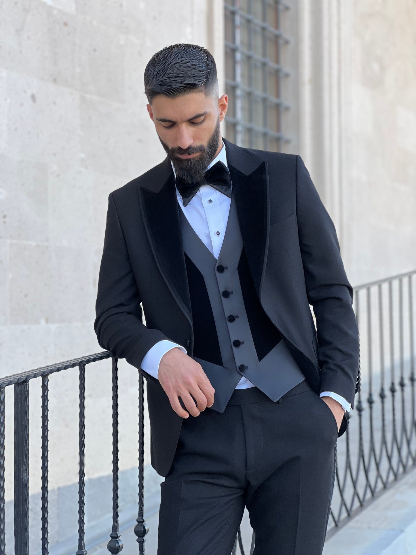 Men's Black Tuxedo with Velvet Black Lapels | Slim Fit Premium Tux