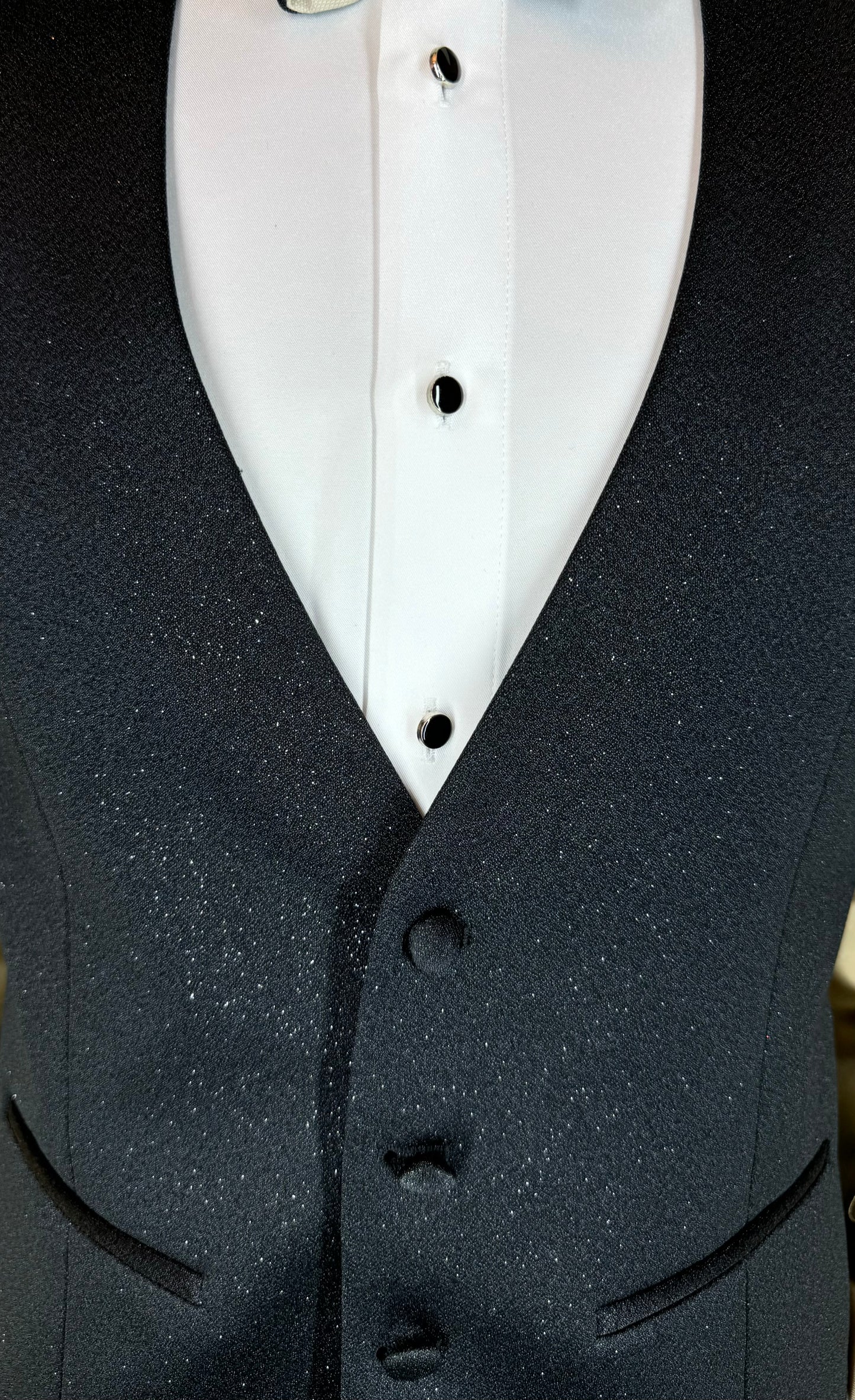 Men's Black Tuxedo with Glittered Shawl Lapel | Weddings & Events