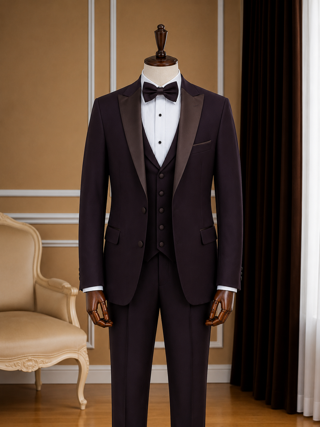 Men’s Brown Satin Peak Lapel Tuxedo