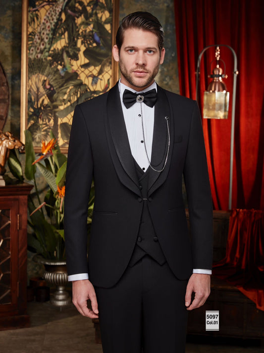 Mens Black Wedding tuxedo with Black Shawl Lapel Slim fit 4 piece Tuxedo | Premium Quality