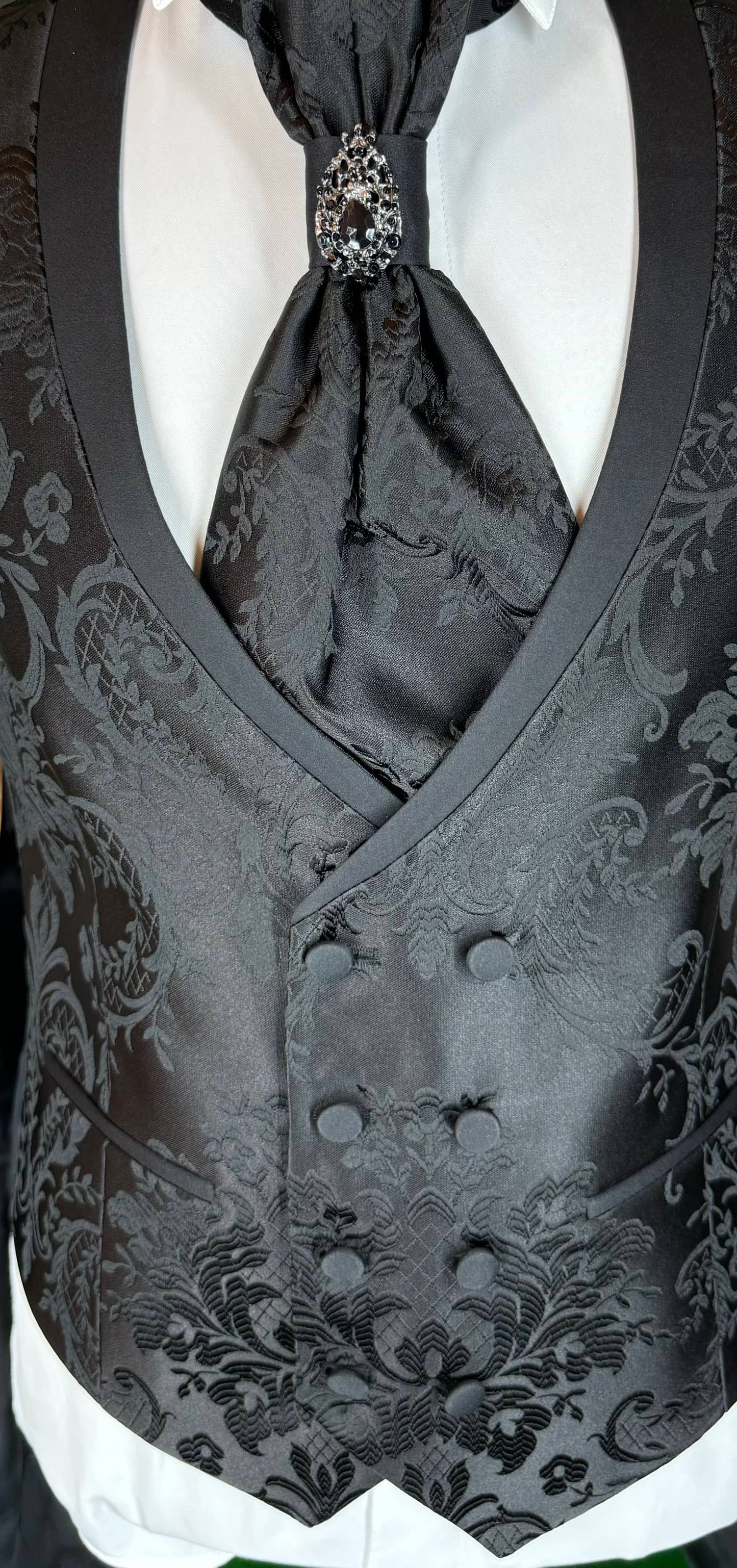 Men's Black Floral Design Tuxedo with Peak Lapel | Weddings & Events