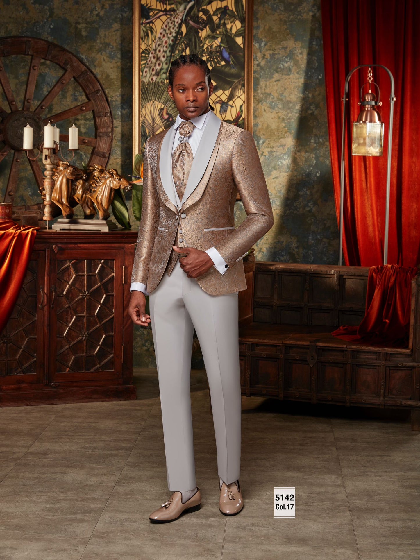 Men's Gold & Grey Shawl Lapel Tuxedo | Weddings & Galas