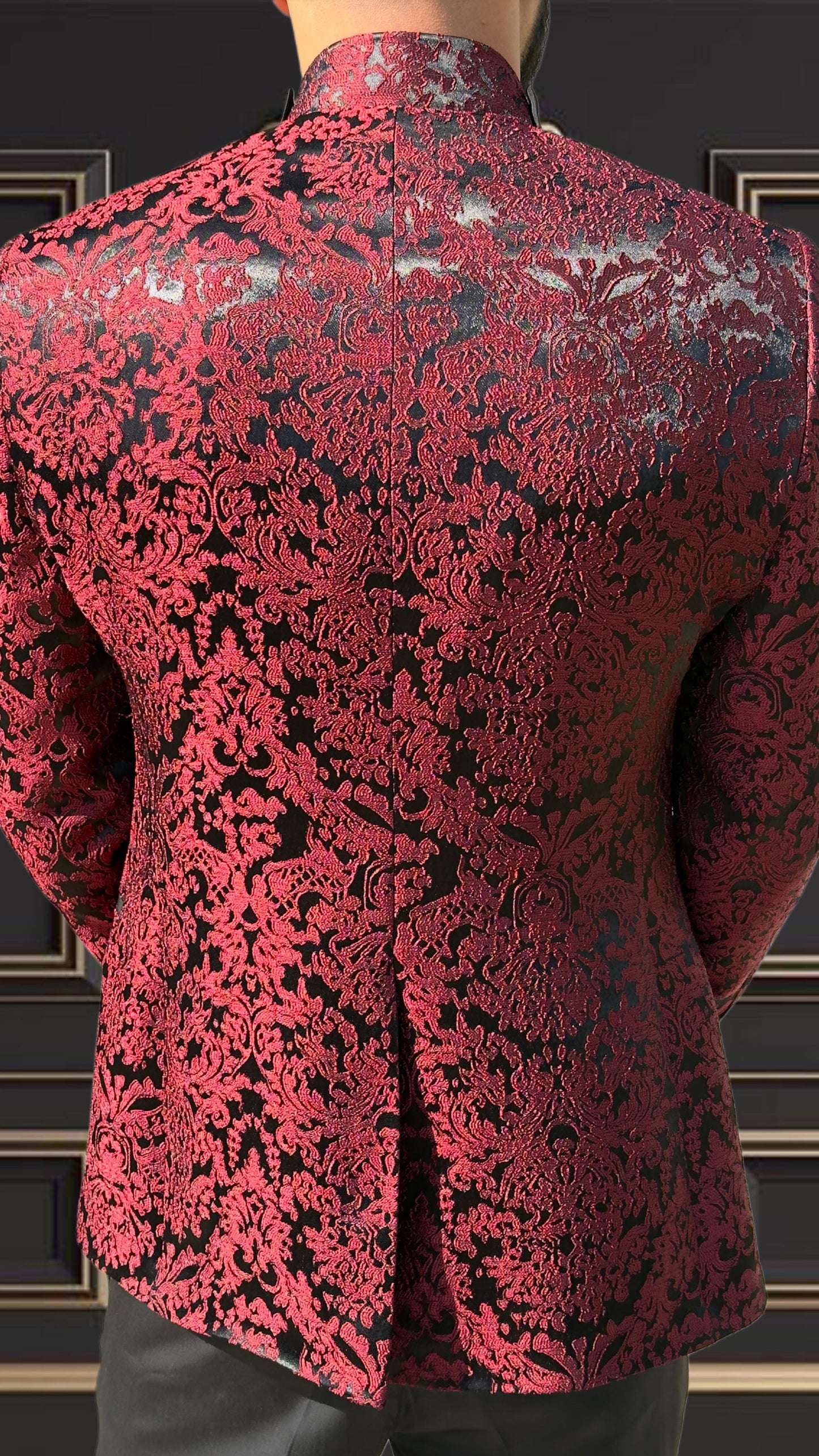 Men's Burgundy Mandarin Collar Tuxedo | Slim Fit Premium Tux
