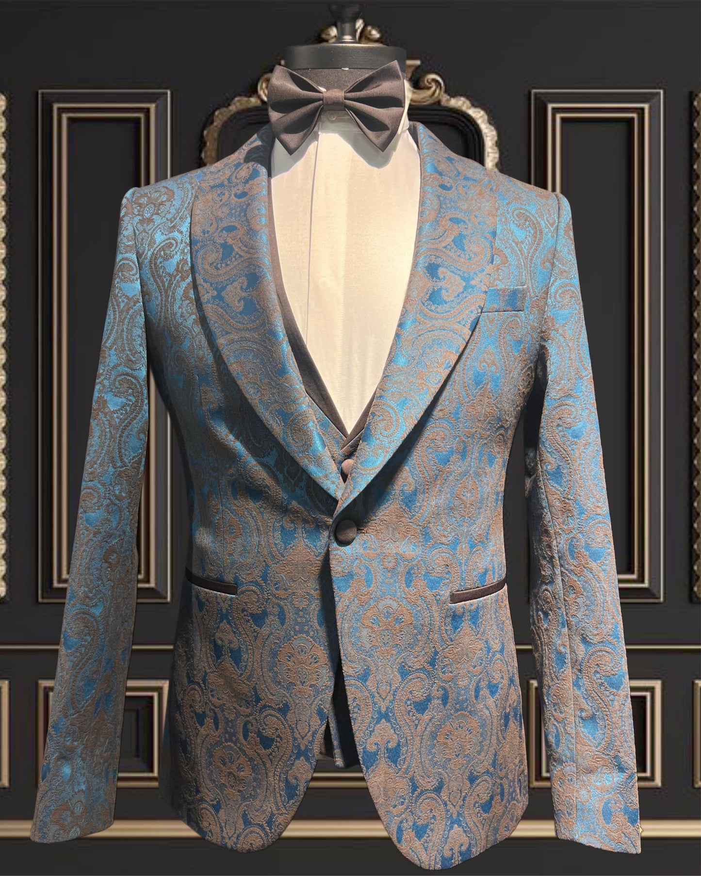 Men’s Sky Blue And Brown Tuxedo with Shawl Lapel