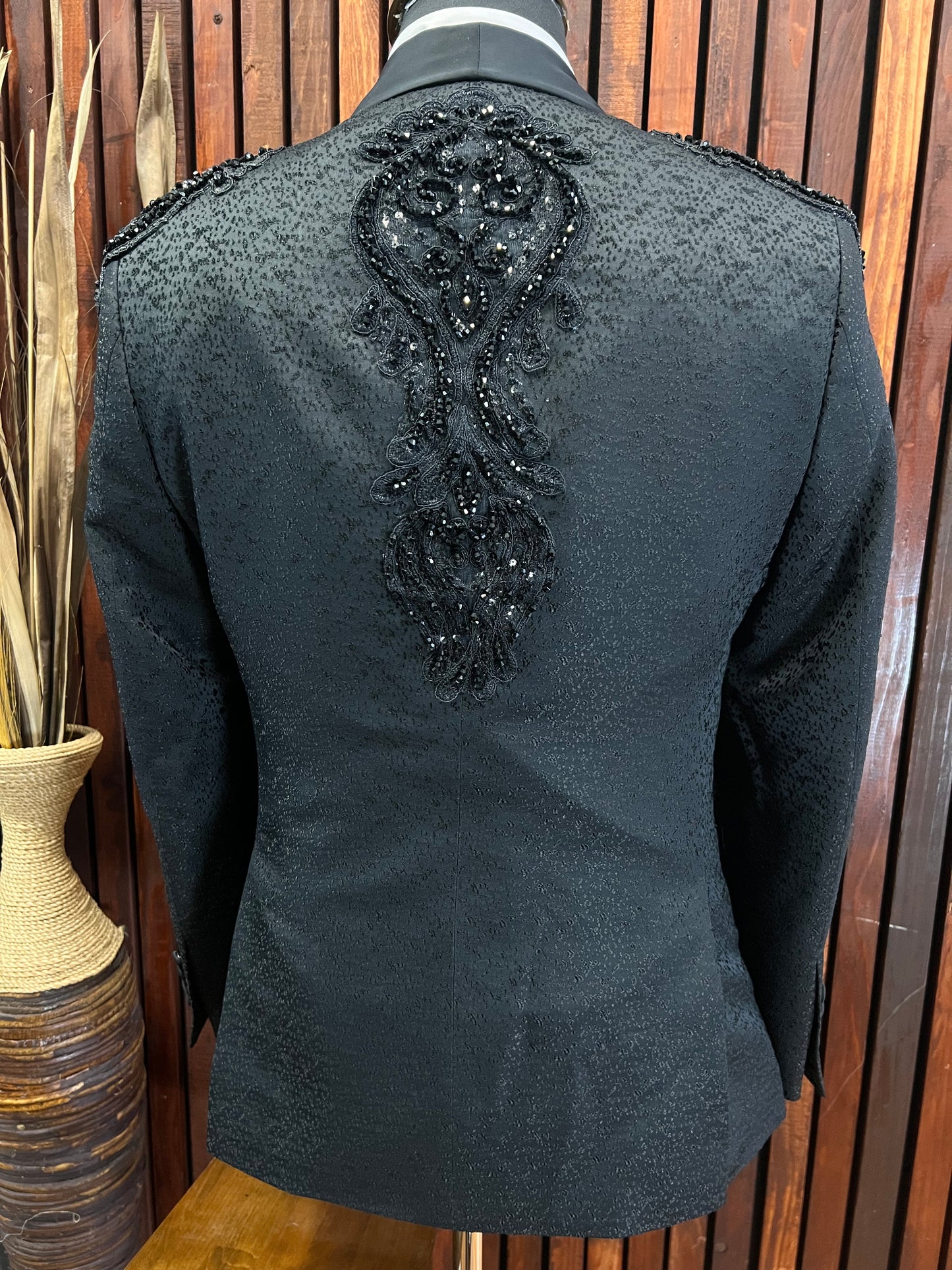 Hand Made Slim Fit Mens Black embroidered tuxedo with Stones