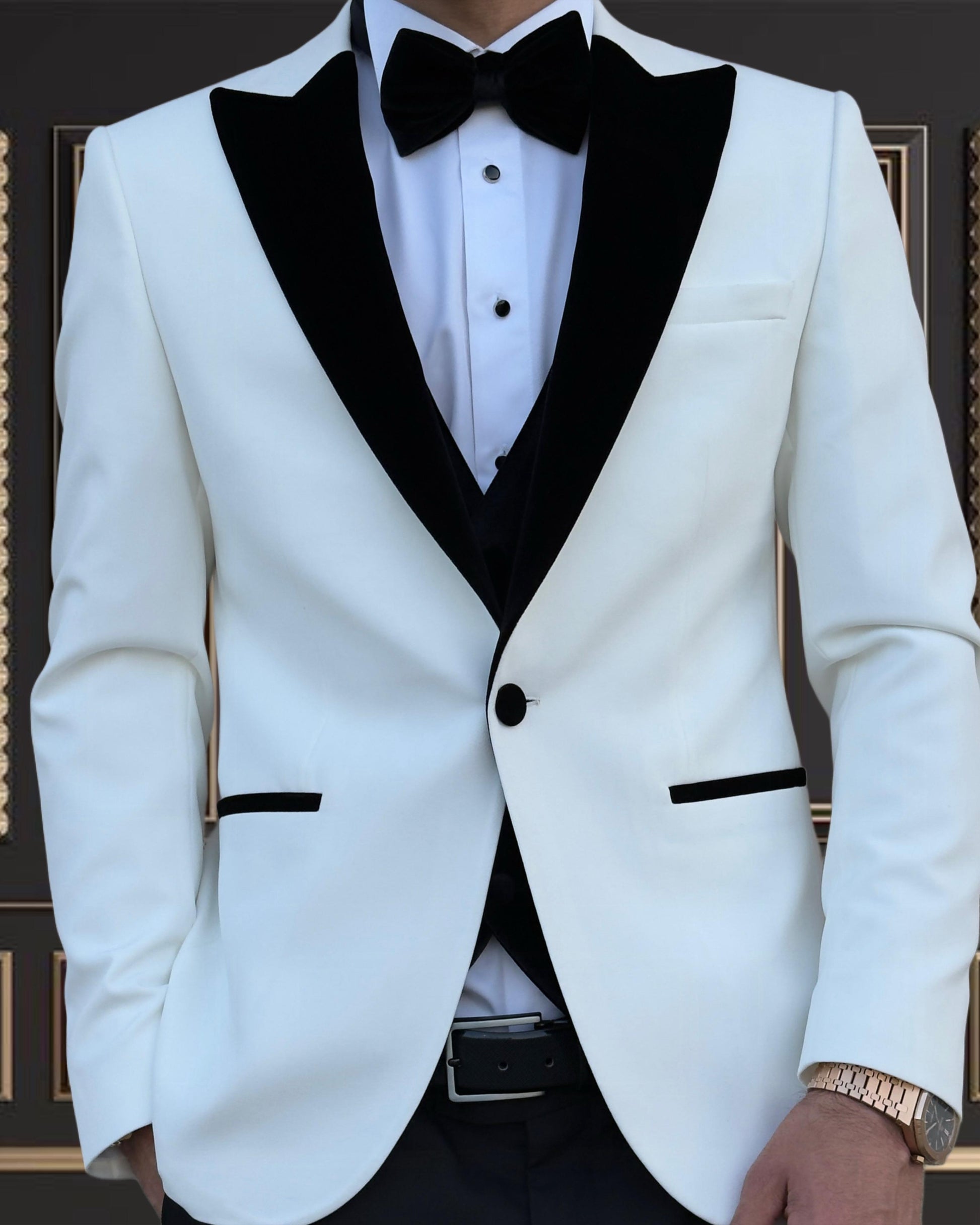 Peak Lapel White Velvet Tuxedo Jacket Men's White Velvet Peak