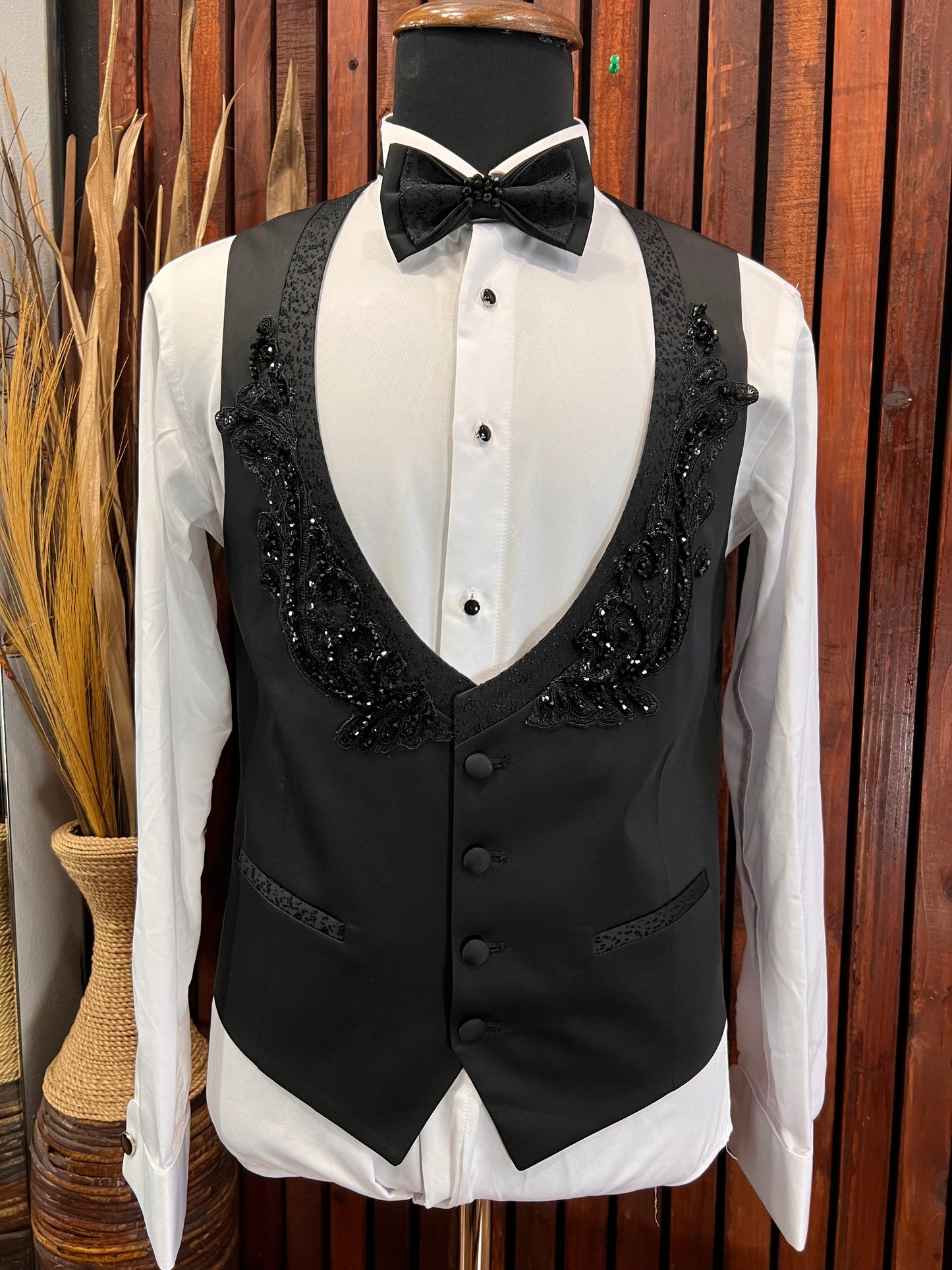 Hand Made Slim Fit Mens Black embroidered tuxedo with Stones