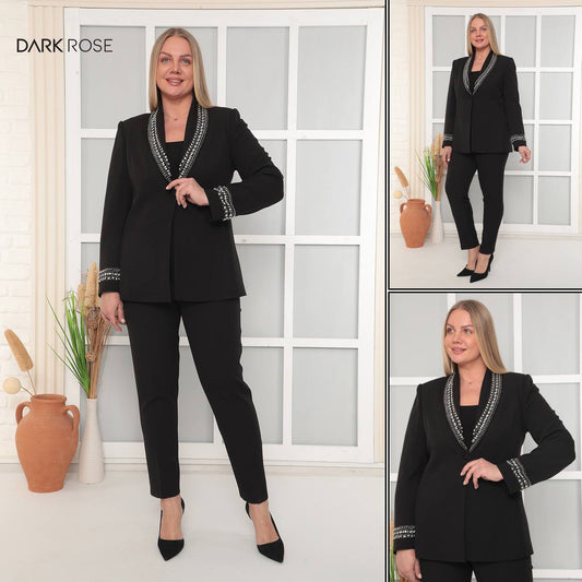 Black Embroidered Shawl Collar Women’s Tuxedo Suit