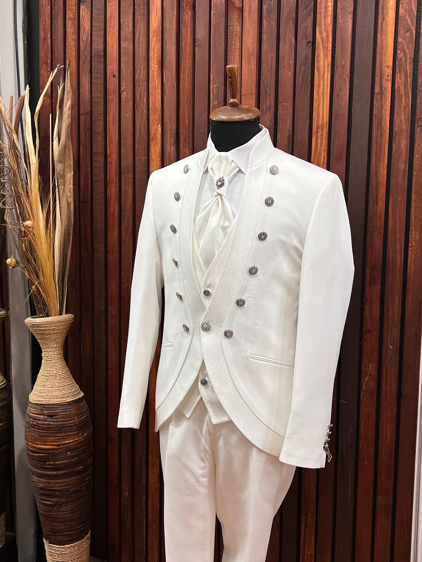 Mens All White Tuxedo | Mandarin Collar Tuxedo | Wedding & Special Events