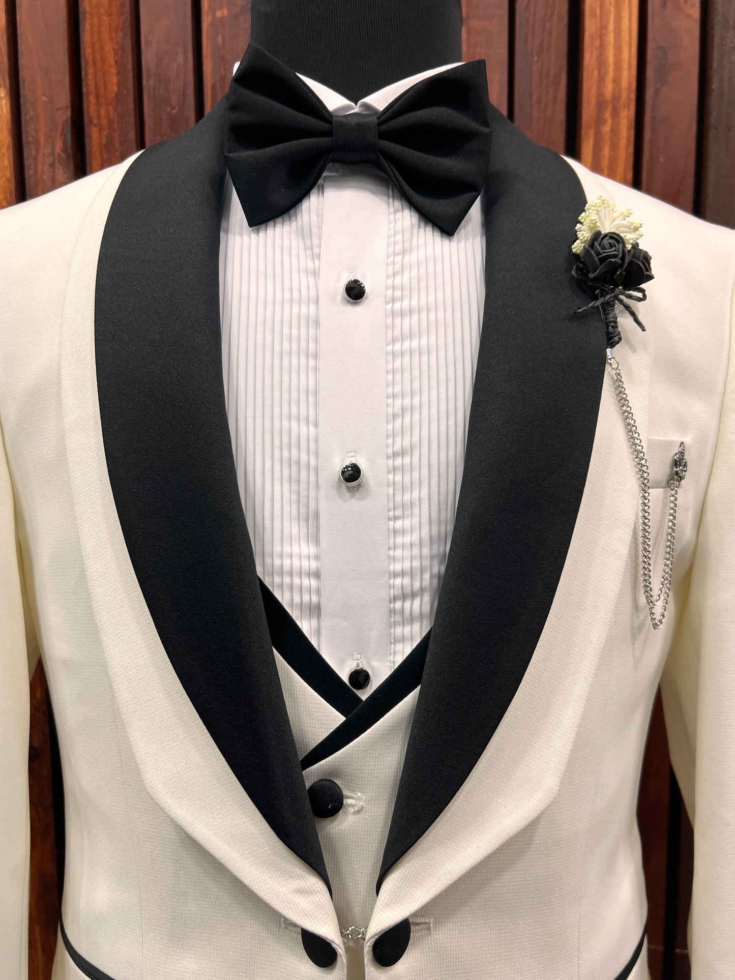 Mens white tuxedo with Black Shawl Lapel Slim Fit 4 piece Tuxedo | Premium Quality