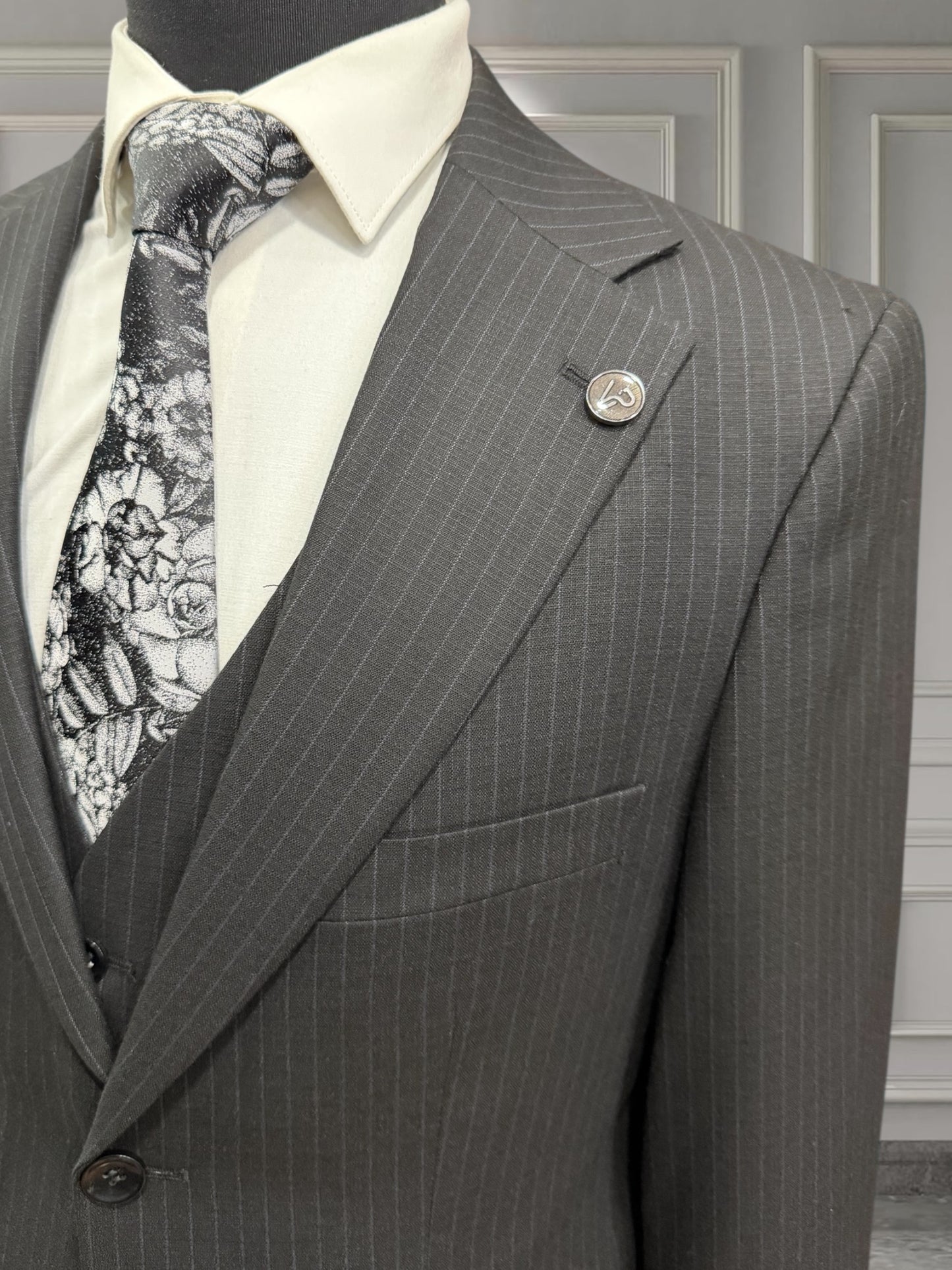 Men’s Black Pinstripe 3-Piece Suit | Slim Fit Formal Suit