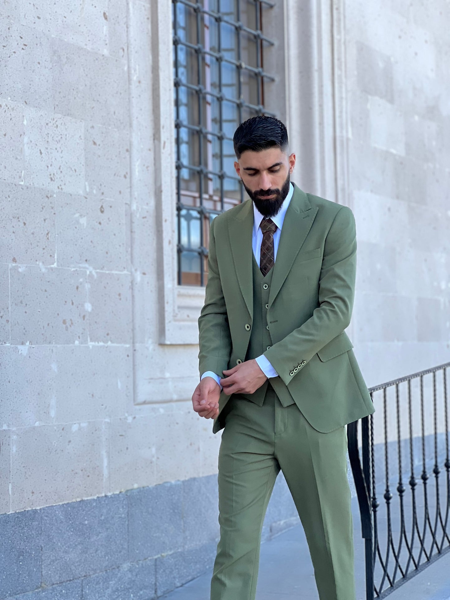 Mens Slim Fit Sage Green Color Suit | 3 Piece Wool Suit premium 4 way stretch