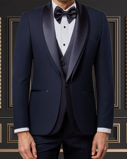 Men’s Navy Blue Tuxedo with Shawl Lapel & Matching Vest