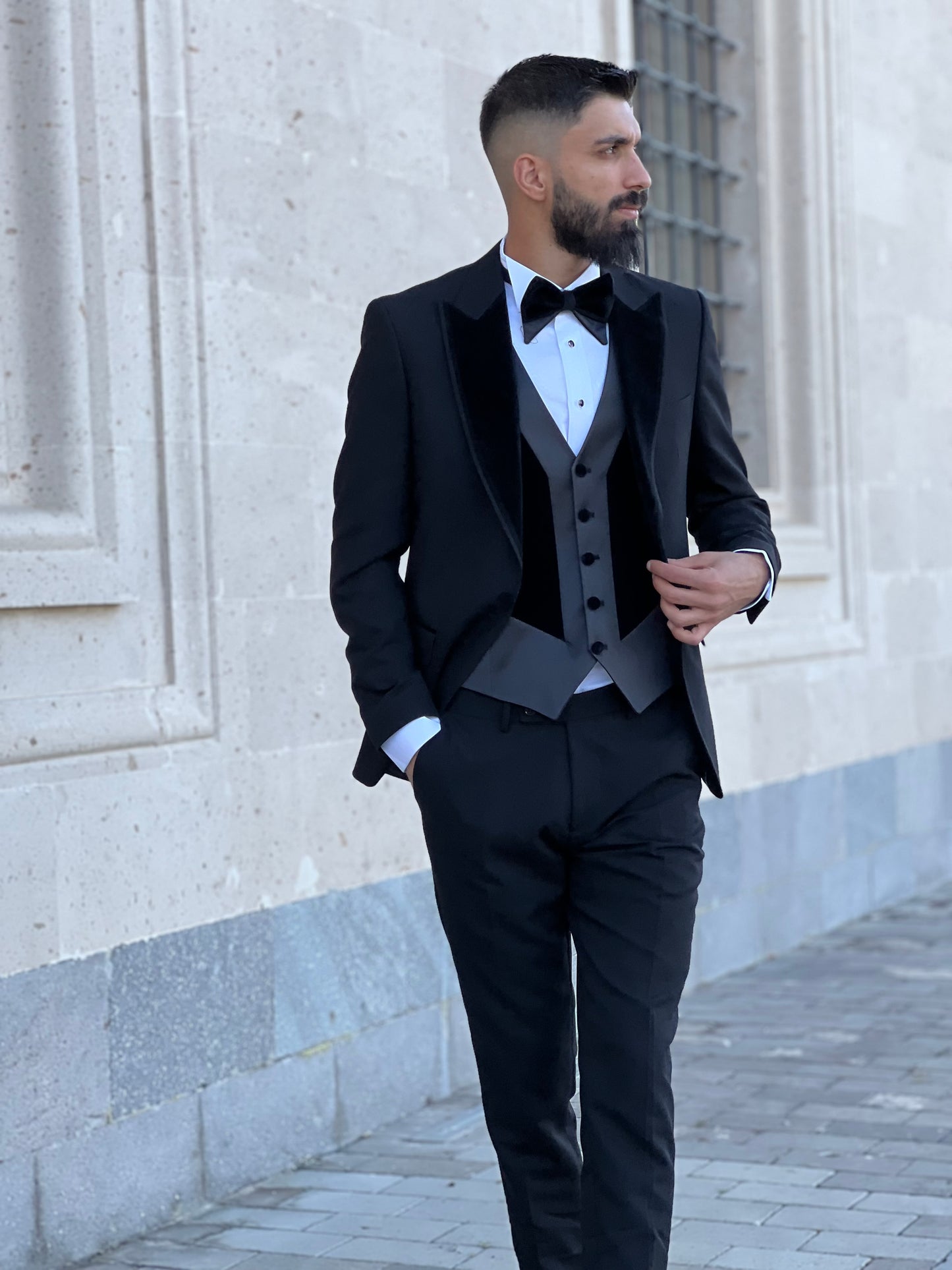 Men's Black Tuxedo with Velvet Black Lapels | Slim Fit Premium Tux