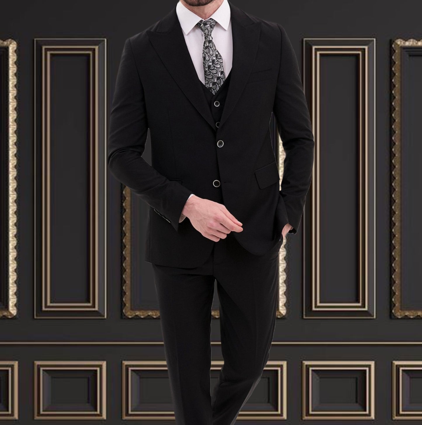 Black Suit | 3 Piece Slim Fit Suit | premium 4 way stretch