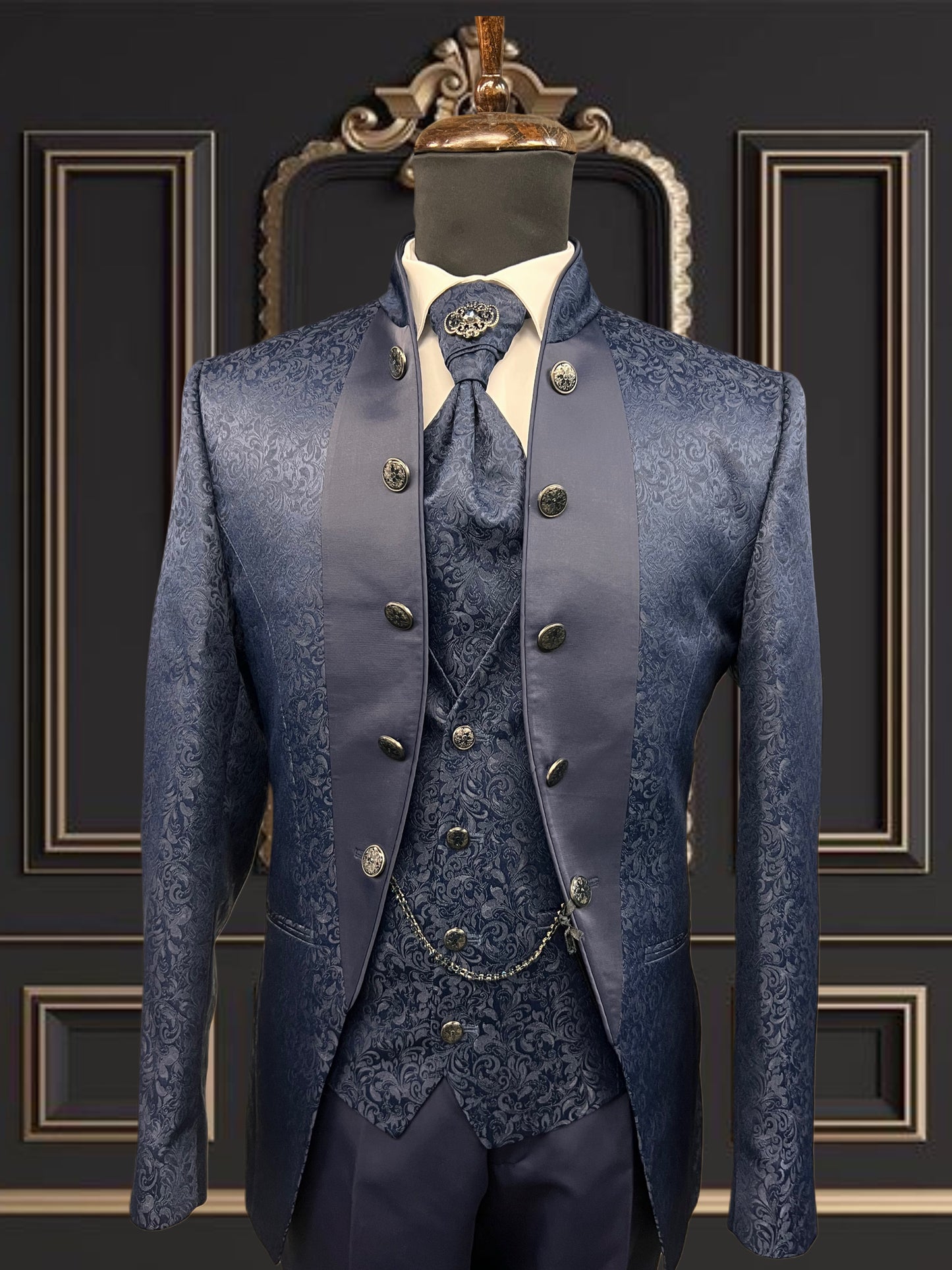 Men's Blue Mandarin Collar Tuxedo | Slim Fit Premium Formal Wear