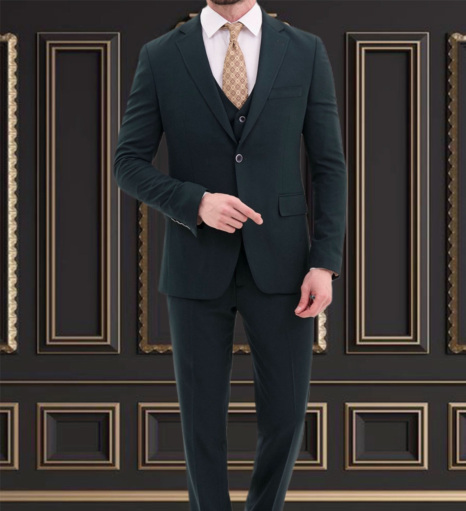 Mens Hunter Green 3-Piece Suit | Slim Fit Formal Wear for Weddings & Events US 46 | EU 56 Mens Hunter Green 3-Piece Suit | Slim Fit Formal Wear for Weddings & Events US 46 | EU 56