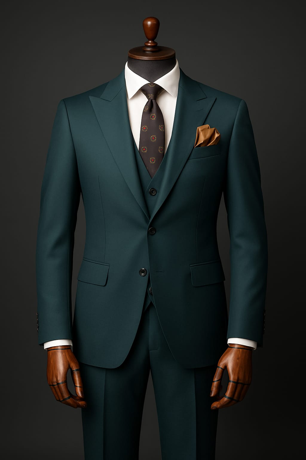 Men's Emerald Green 3-Piece Suit with Wide Peak Lapel