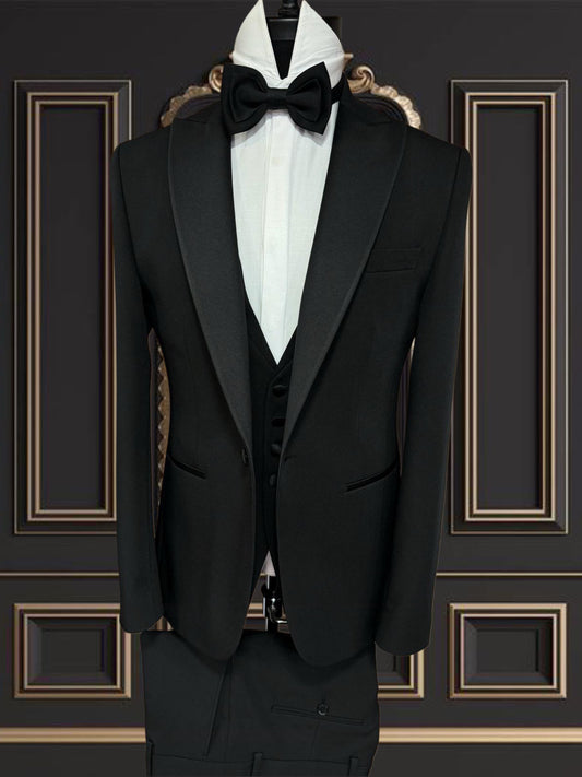 Men's Black Tuxedo with Wide Peak Lapel | Classic Formal Wear for Any Event