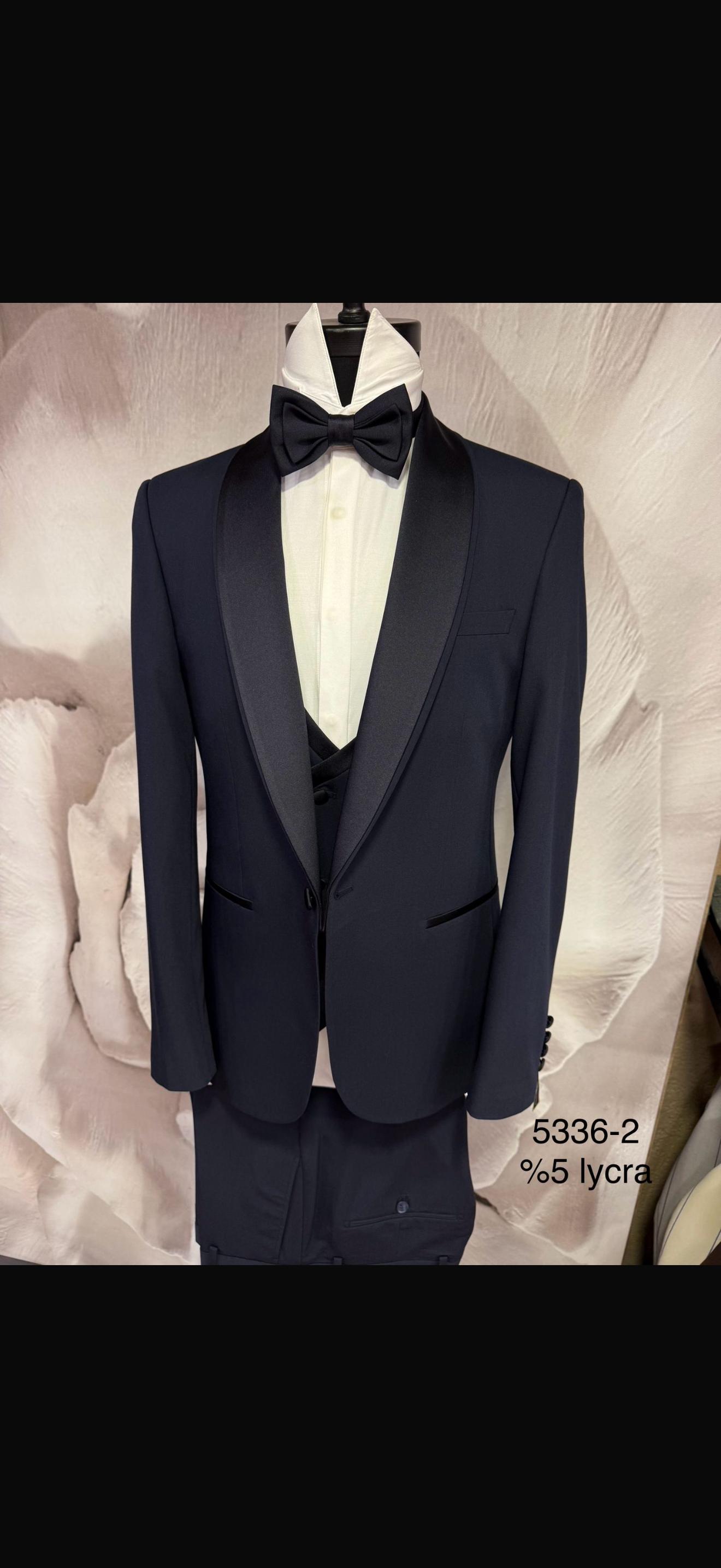 Men’s Navy Blue Double Shawl Lapel Tuxedo