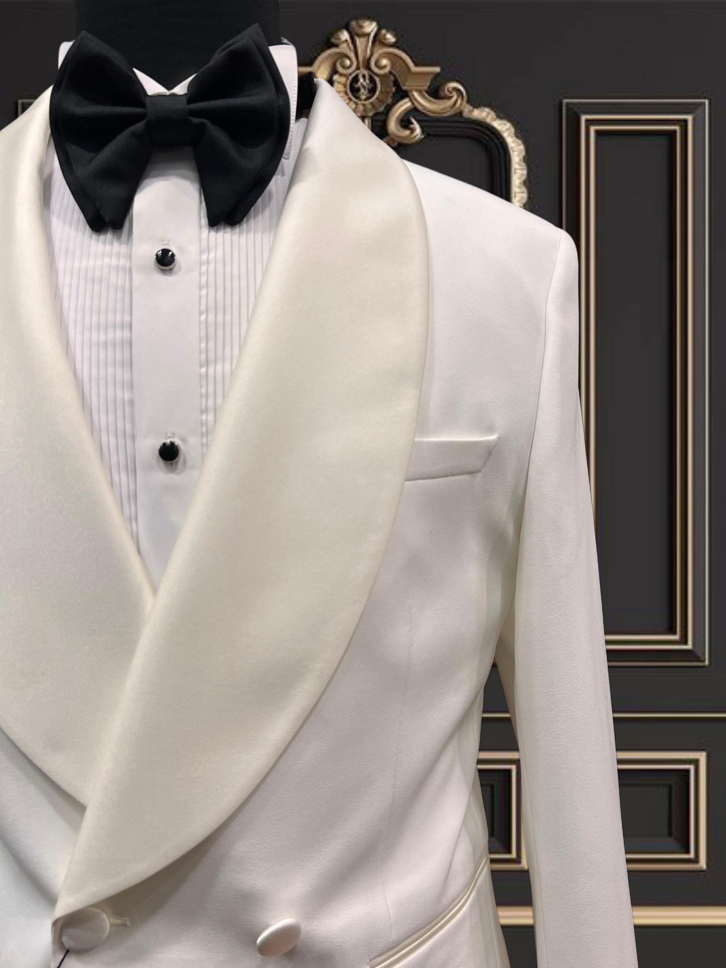 Men’s Off-White (Ivory) Double Breasted Tuxedo with Shawl Lapel