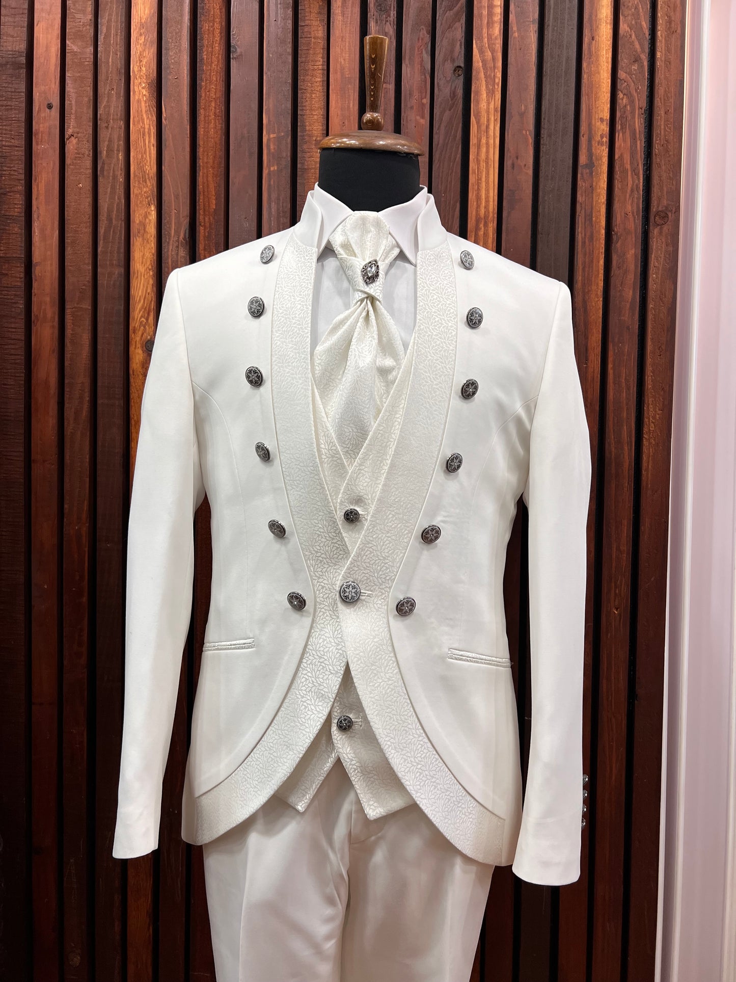 Mens All White Tuxedo | Mandarin Collar Tuxedo | Wedding & Special Events